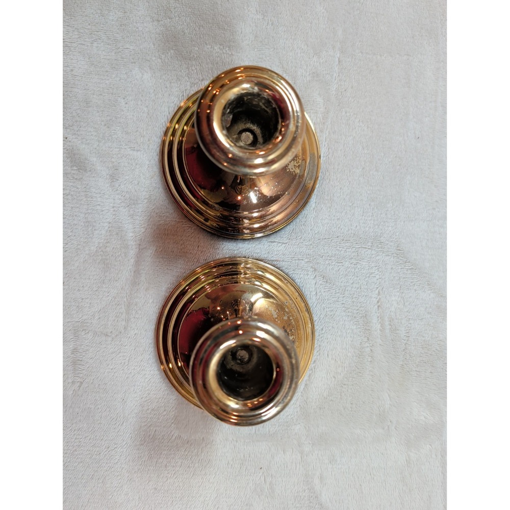 Vintage FB Rogers Silverplate Gold Tone Candlestick Holders Set of 2 Japan 2.5" - Picture 3 of 6